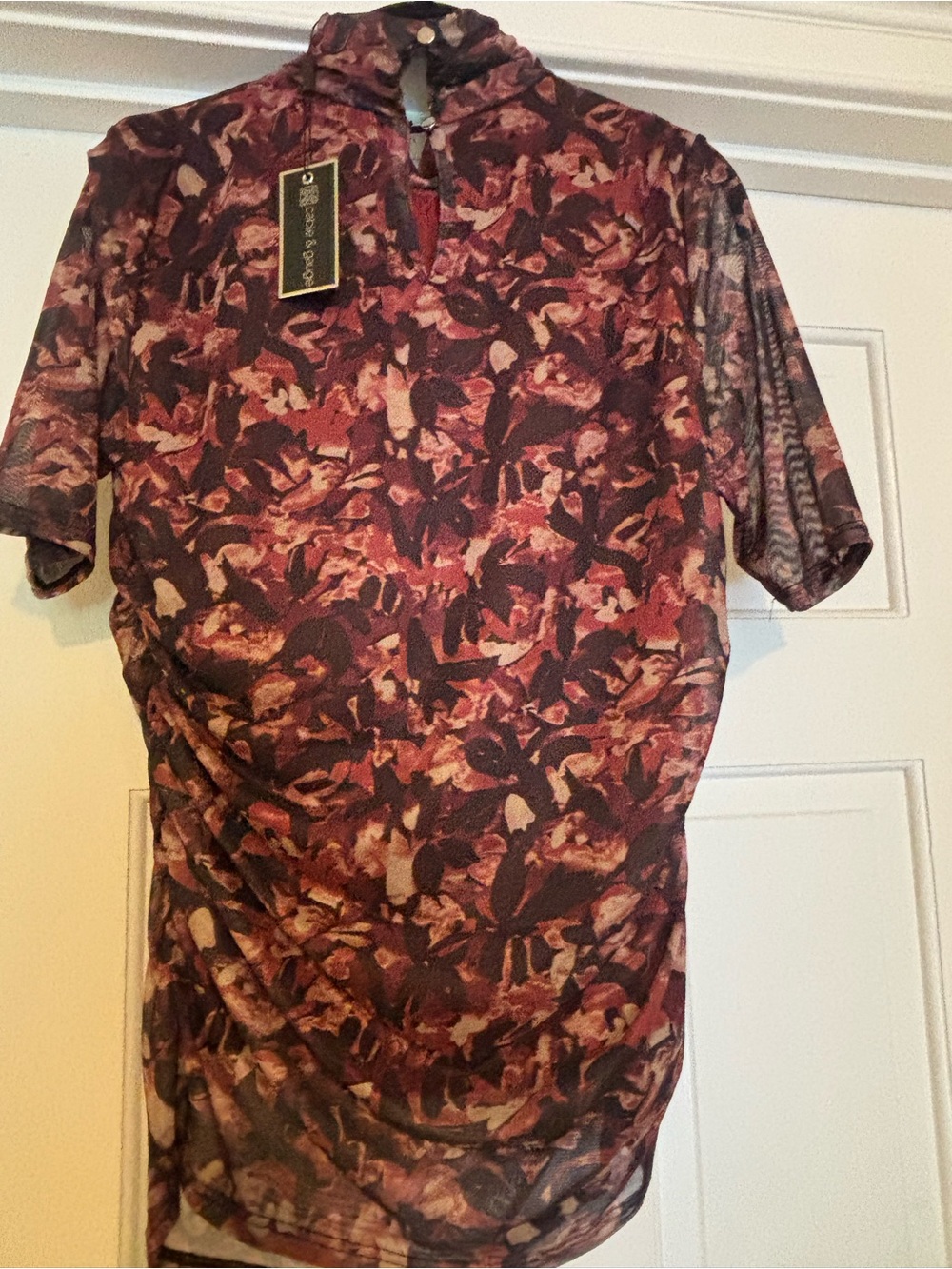 NWT Cable & Gauge Floral 3/4 Sleeve Top Medium Fall Burgundy Rust - Picture 4 of 6